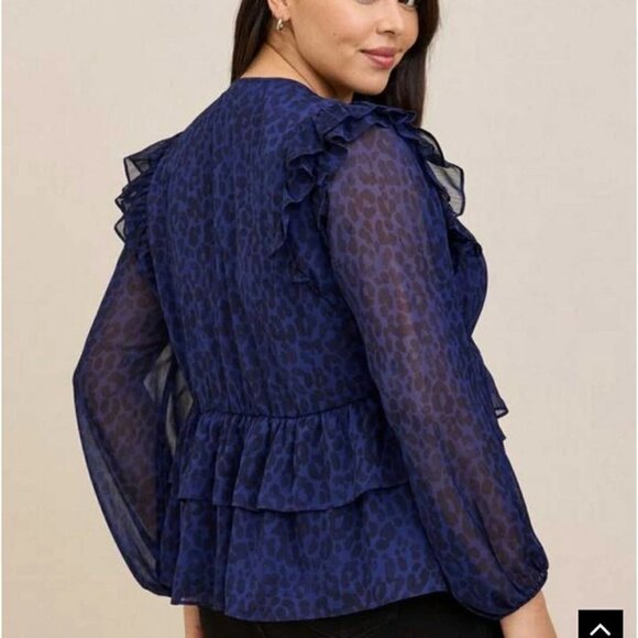 NEW Torrid Chiffon Ruffled Women's Navy Leopard Blouse Top 2X / 18-20 - Picture 8 of 8